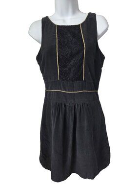 Jenny Han Black Sleeveless Lace Front Mini Dress Gold Trim Small